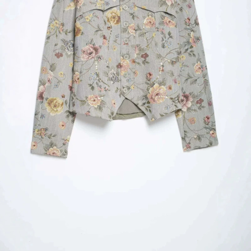 ZARA Versatile Retro Floral Stand Collar Short Blazer for Fall